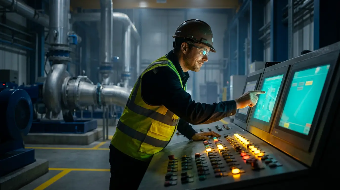 оператор работает с панелью автоматики